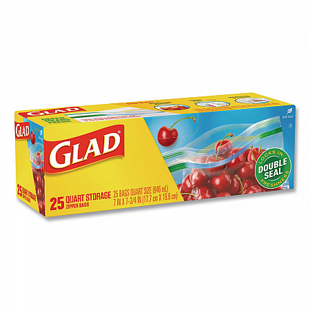 Zipper Food Storage Plastic Bags, Quart Size, 7.75 x 7, Clear, 25 Bags/Box, 12 Boxes/Carton (55052)
