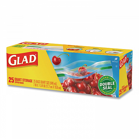 Zipper Food Storage Plastic Bags, Quart Size, 7.75 x 7, Clear, 25 Bags/Box, 12 Boxes/Carton (55052)