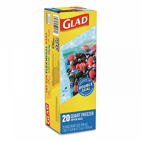 Zipper Food Storage Plastic Bags, Freezer Bags, Quart Size, 7.75 x 8.44, Clear, 20 Bags/Box, 12 Boxes/Carton (57035)