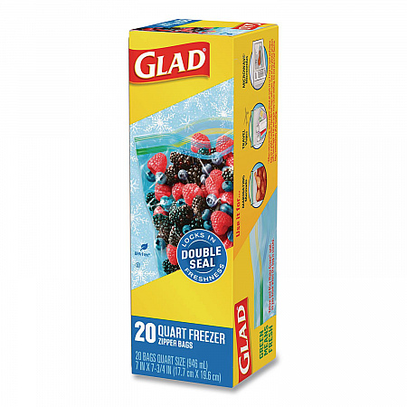 Zipper Food Storage Plastic Bags, Freezer Bags, Quart Size, 7.75 x 8.44, Clear, 20 Bags/Box, 12 Boxes/Carton (57035)