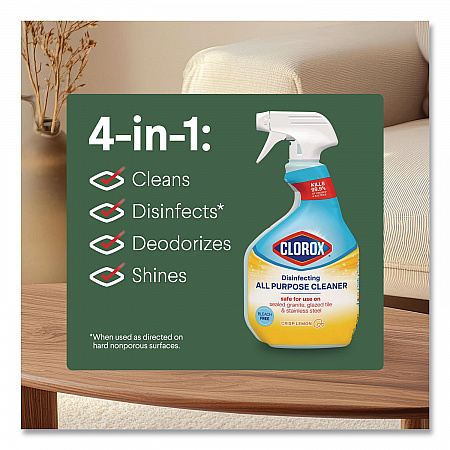 Disinfecting All Purpose Cleaner Spray, Crisp Lemon Scent, 32 oz Bottle, 9/Carton (60044CT)