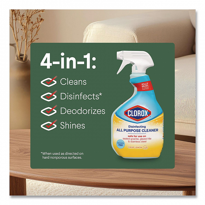 Disinfecting All Purpose Cleaner Spray, Crisp Lemon Scent, 32 oz Bottle, 9/Carton (60044CT)