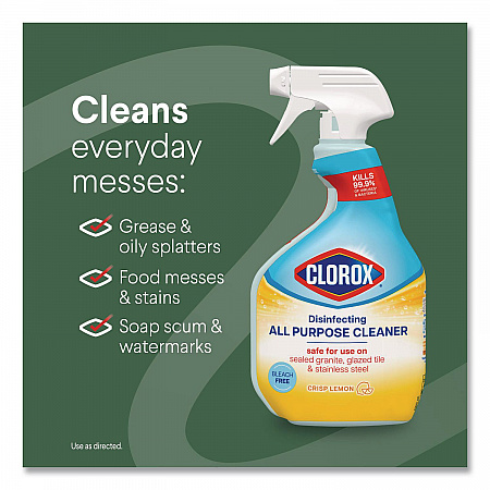 Disinfecting All Purpose Cleaner Spray, Crisp Lemon Scent, 32 oz Bottle, 9/Carton (60044CT)
