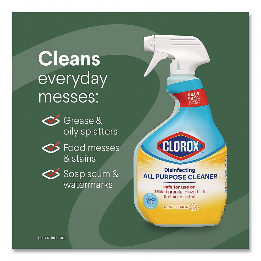 Disinfecting All Purpose Cleaner Spray, Crisp Lemon Scent, 32 oz Bottle, 9/Carton (60044CT)