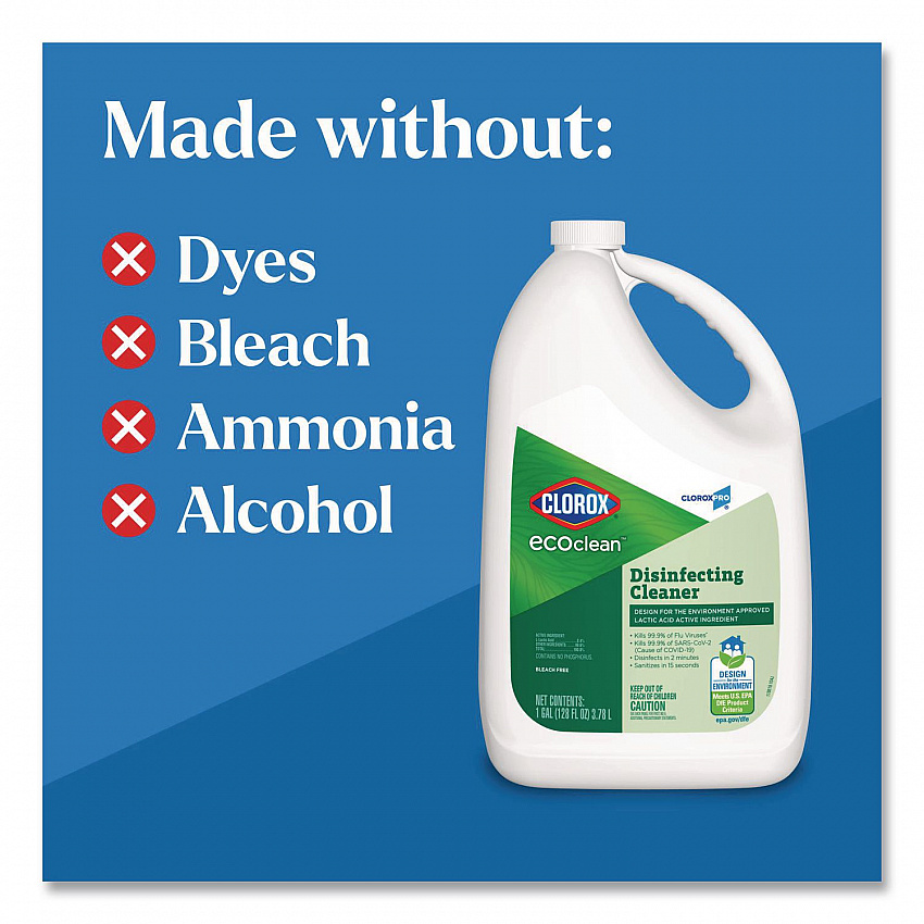 Clorox Pro EcoClean Disinfecting Cleaner, Unscented, 128 oz Refill Bottle, 4/Carton (60094CT)
