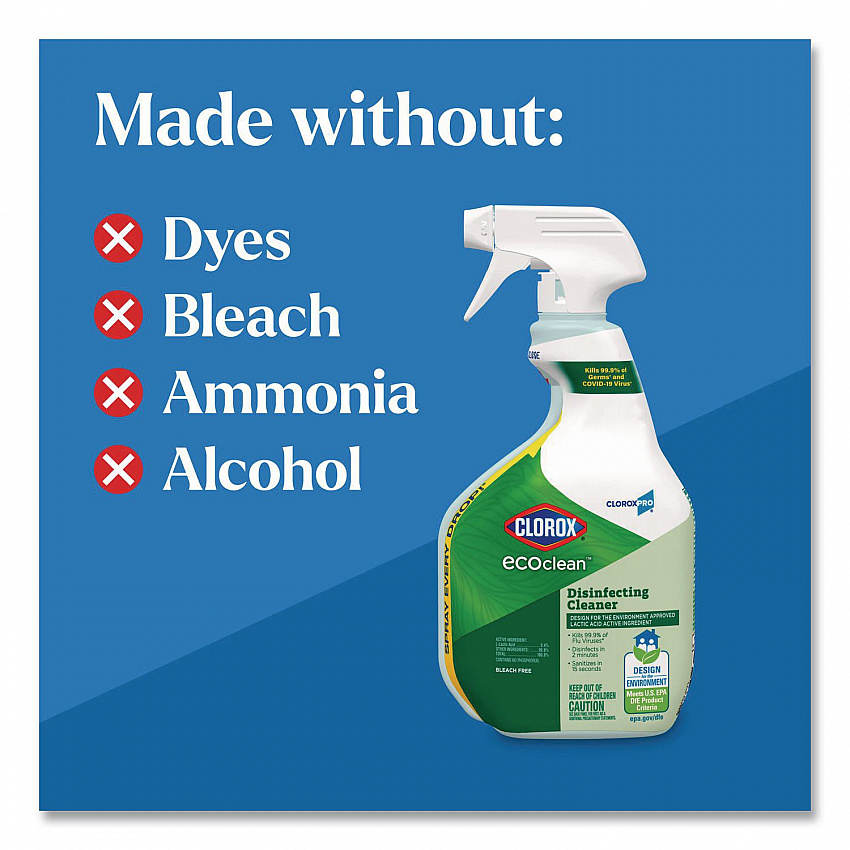 Clorox Pro EcoClean Disinfecting Cleaner, Unscented, 32 oz Spray Bottle (60213)