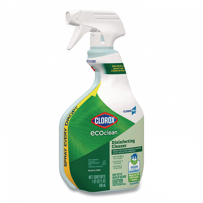 Clorox Pro EcoClean Disinfecting Cleaner, Unscented, 32 oz Spray Bottle, 9/Carton (60213CT)