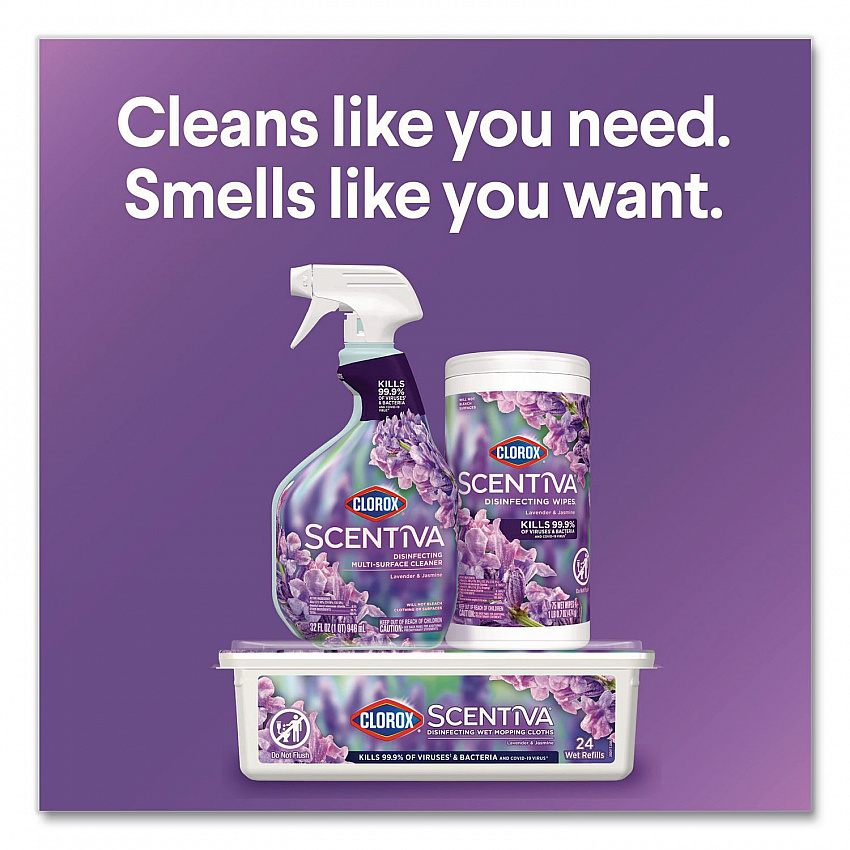 Scentiva Disinfecting Multi-Surface Cleaner, Bleach Free, Lavender and Jasmine Scent, 32 oz Spray Bottle, 9/Carton (60523CT)