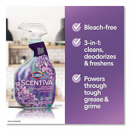 Scentiva Disinfecting Multi-Surface Cleaner, Bleach Free, Lavender and Jasmine Scent, 32 oz Spray Bottle (60523EA)