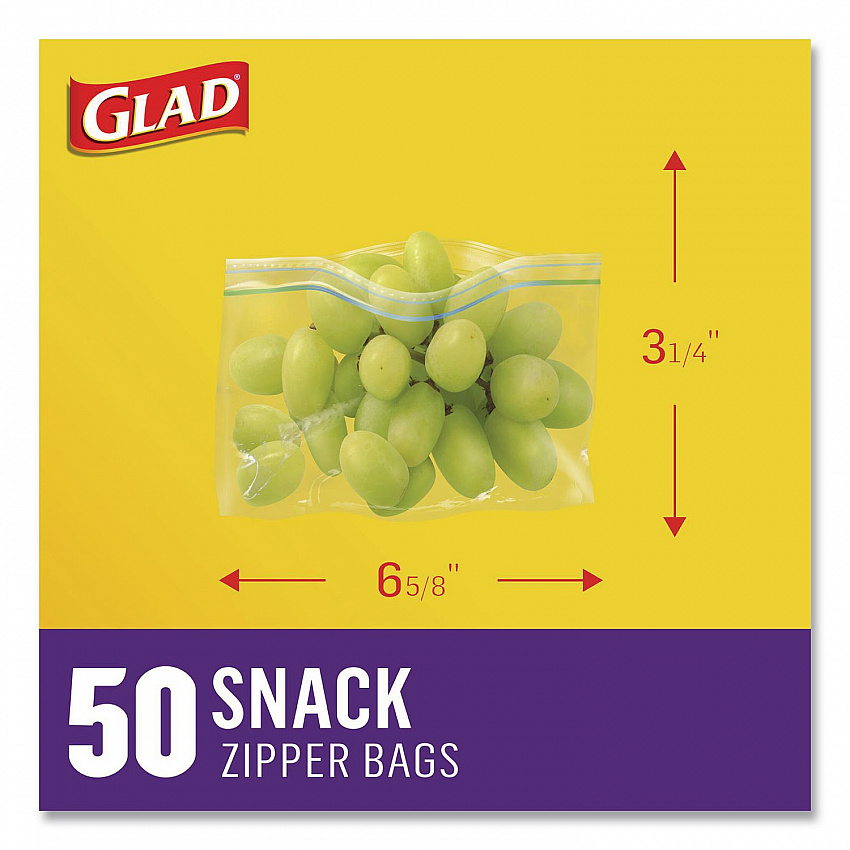Zipper Food Storage Plastic Bags, Snack Size, 3.25 x 6.63 x 9.31, Clear, 50 Bags/Box, 12 Boxes/Carton (60741)
