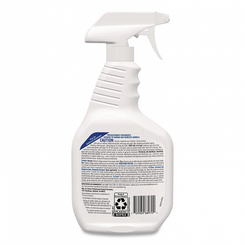 Bleach Germicidal Cleaner, Unscented, 32 oz Spray Bottle, 6/Carton (68970)