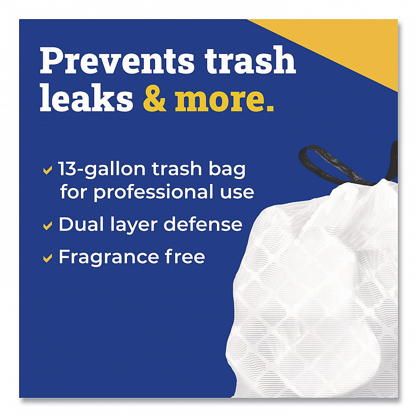 CloroxPro ForceFlex Tall Kitchen Drawstring Trash Bags, 13 gal, 24 x 27.38, Gray, 100/Box (78526)