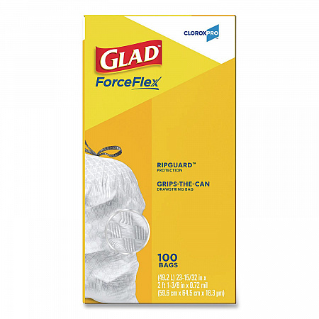 CloroxPro ForceFlex Tall Kitchen Drawstring Trash Bags, 13 gal, 24 x 27.38, Gray, 100/Box (78526)