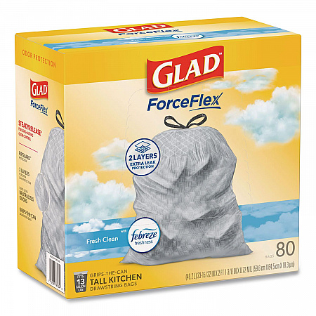 ForceFlex Kitchen Drawstring Trash Bags, 13 gal, Fresh Clean Scent, 24