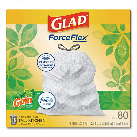ForceFlex Kitchen Drawstring Trash Bags, 13 gal, Gain Original Scent, 24