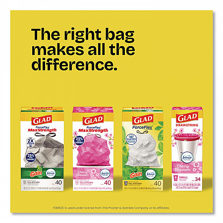 ForceFlex Kitchen Drawstring Trash Bags, 13 gal, Gain Original Scent, 24 x 27.38, White, 80/Box (78900BX)