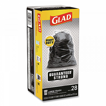 Guaranteed Strong Large Drawstring Trash Bags, Three-Ply, 30 gal, 1.05 mil, 30 x 33, Black, 28/Box (78966BX)