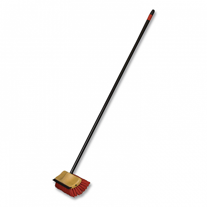 Bi-Level Floor Scrub Brush, Red Polypropylene Bristles, 10" Brush, 54" Black Metal Handle (6615EA)