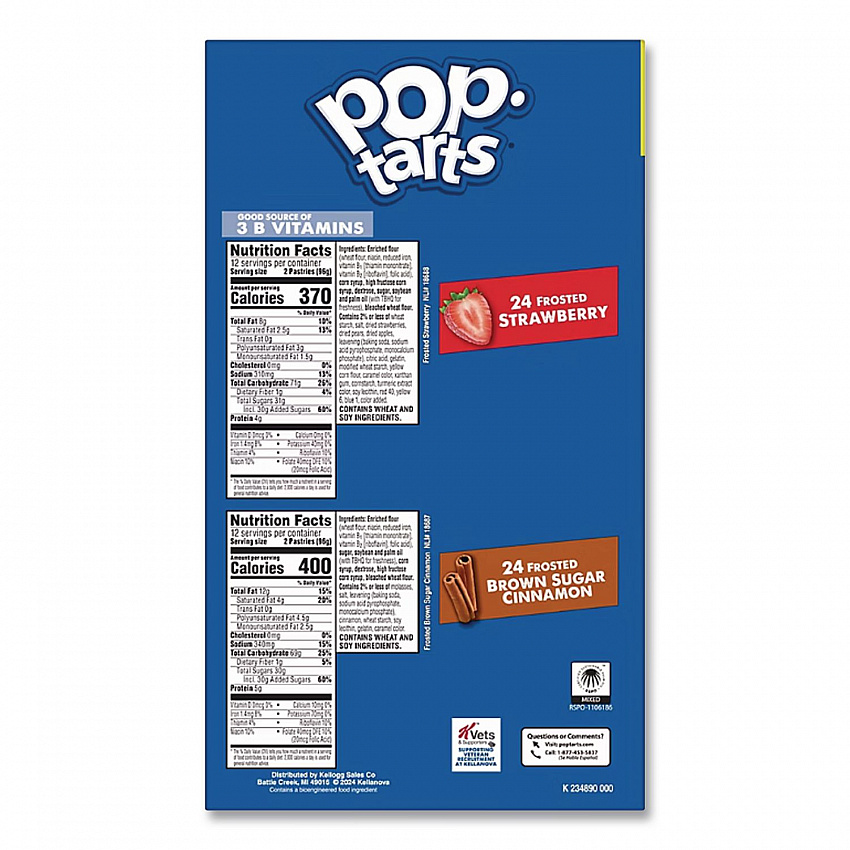 Pop Tarts, Brown Sugar Cinnamon/Strawberry, 2 Tarts/Pouch, 12 Pouches/Pack, 2 Packs/Carton (22000456)