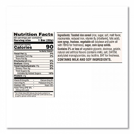 Rice Krispies Treats, Original Marshmallow, 0.78 oz Pack, 60/Carton (17120)