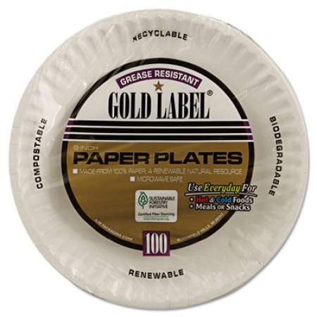 AJM Gold Label Coated Paper Plates, 9" Dia, White, 100/pack, 10 Packs/carton (CP9GOEWHCT)