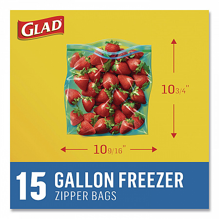 Zipper Food Storage Plastic Bags, Gallon Size, 10.75 x 10.38, Clear, 15 Bags (57034EA)