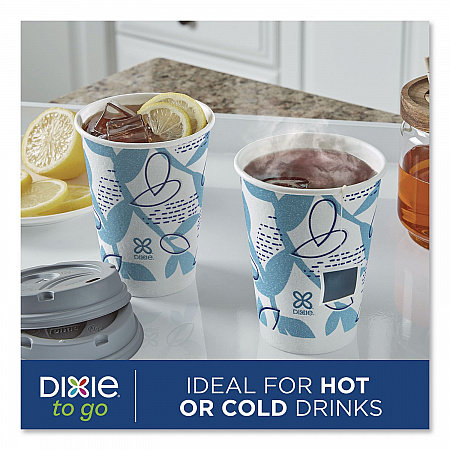 To Go Paper Cups and Lids Combo, 12 oz, Blue/White, 66/Pack (15030)