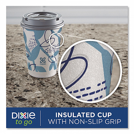 To Go Paper Cups and Lids Combo, 12 oz, Blue/White, 66/Pack (15030)