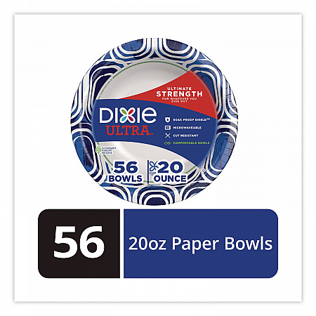 Paper Bowls, 20 oz, Blue/Black/White, 56/Pack (15810)