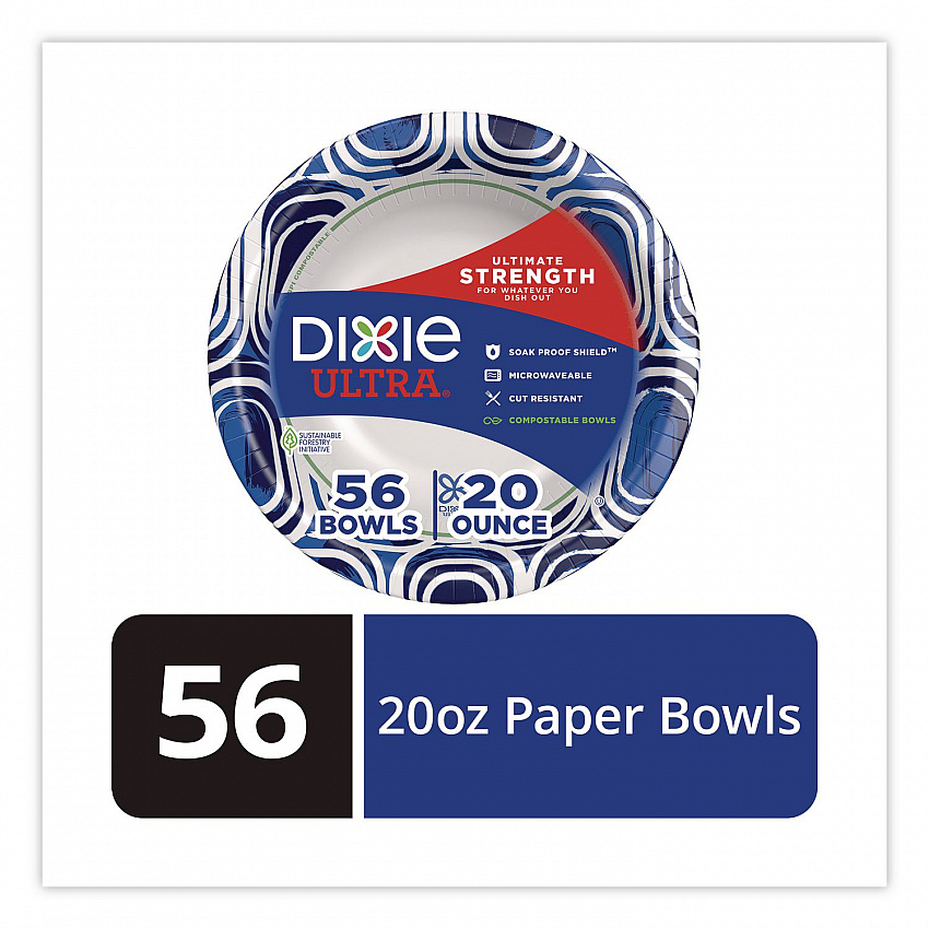 Paper Bowls, 20 oz, Blue/Black/White, 56/Pack (15810)