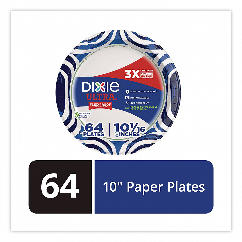 Paper Plate with Flex-Proof Technology, 10" dia, Multicolor, 64/Pack (16525)