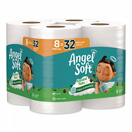 Mega Toilet Paper, Limited Edition Fresh Evergreen Scent Tube, Septic Safe, 2-Ply, White, 320 Sheets/Roll, 8 Rolls/Pack (79461)