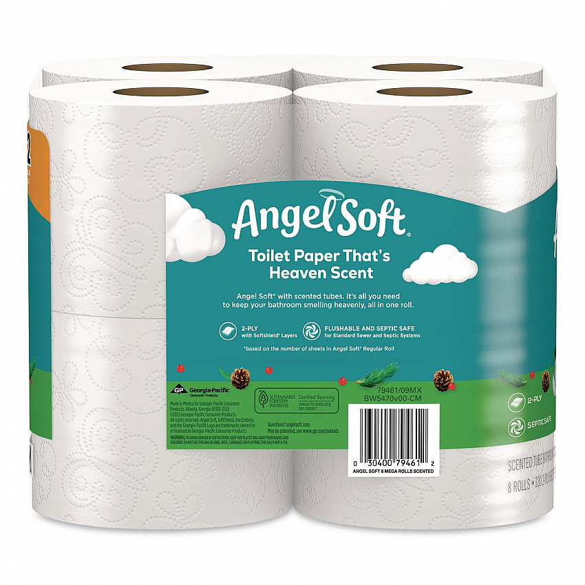 Mega Toilet Paper, Limited Edition Fresh Evergreen Scent Tube, Septic Safe, 2-Ply, White, 320 Sheets/Roll, 8 Rolls/Pack (79461)