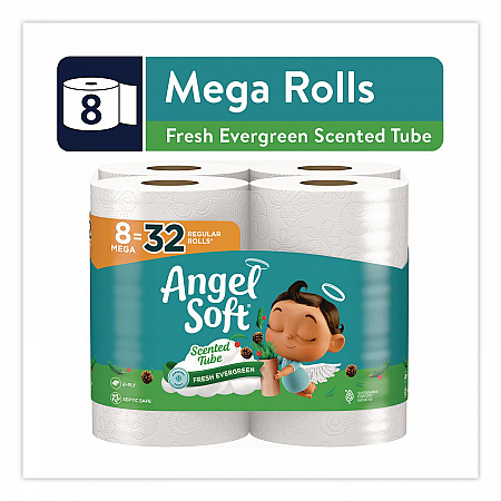 Mega Toilet Paper, Limited Edition Fresh Evergreen Scent Tube, Septic Safe, 2-Ply, White, 320 Sheets/Roll, 8 Rolls/Pack (79461)