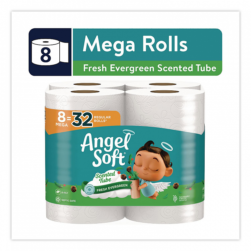 Mega Toilet Paper, Limited Edition Fresh Evergreen Scent Tube, Septic Safe, 2-Ply, White, 320 Sheets/Roll, 8 Rolls/Pack (79461)