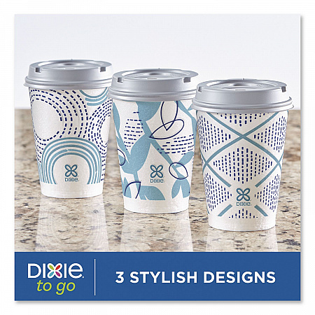 To Go Paper Cups and Lids Combo, 12 oz, Blue/White, 66/Pack (15030)