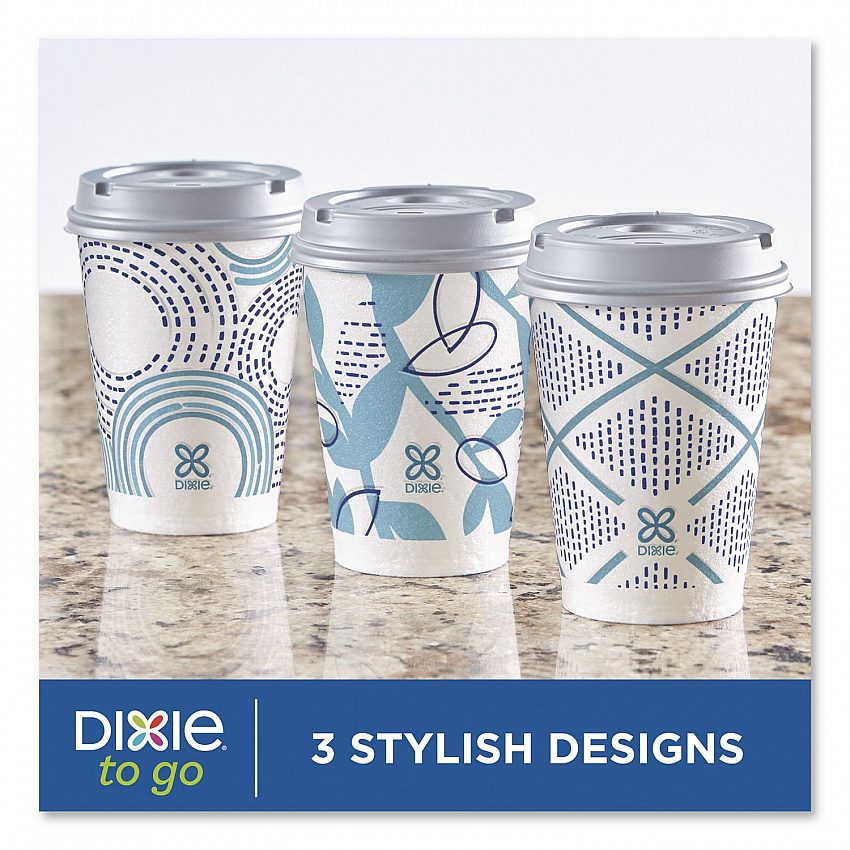 To Go Paper Cups and Lids Combo, 12 oz, Blue/White, 66/Pack (15030)