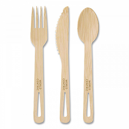 Bamboo Cutlery, Fork/Knife/Spoon, Paper, Natural, 24/Pack (ASBBR)