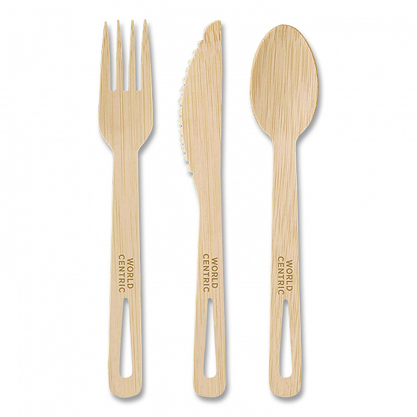 Bamboo Cutlery, Fork/Knife/Spoon, Paper, Natural, 24/Pack (ASBBR)