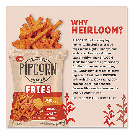 Pipcorn Fries, Fiery Cheddar, 1 oz Bag, 24/Carton (PSK88504)
