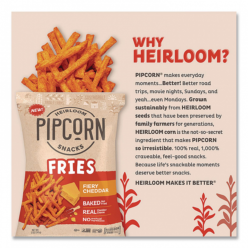 Pipcorn Fries, Fiery Cheddar, 1 oz Bag, 24/Carton (PSK88504)
