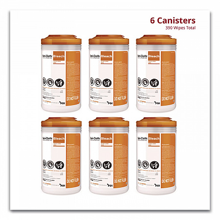Sani-Cloth with Bleach Disinfecting Wipes, 7.5 x 15, Unscented, White, 65 Wipes/Canister, 6 Canisters/Carton (P25784CT)