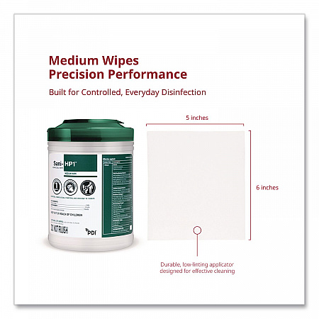 Sani-HP1 Germicidal Wipes, 5 x 6, Unscented, White, 275 Wipes/Canister (P62572)