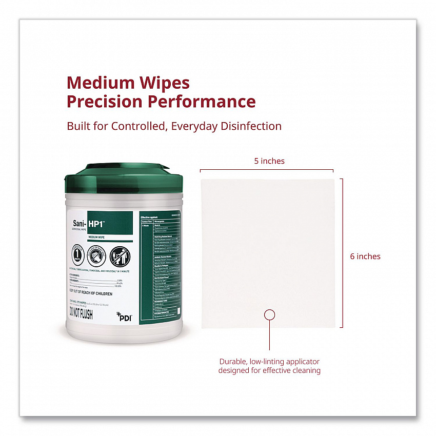 Sani-HP1 Germicidal Wipes, 5 x 6, Unscented, White, 275 Wipes/Canister (P62572)
