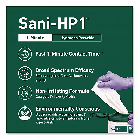 Sani-HP1 Germicidal Wipes, 5 x 6, Unscented, White, 275 Wipes/Canister (P62572)