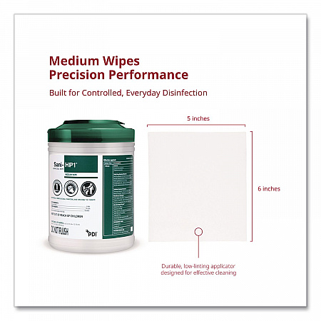 Sani-HP1 Germicidal Wipes, 5 x 6, Unscented, White, 275 Wipes/Canister, 12 Canisters/Carton (P62572PK)