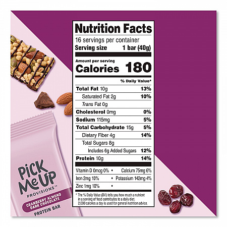 Gluten-Free Cranberry Almond Dark Chocolate Protein Bar Protein Bars, 1.4 oz Bar, 16/Box (PM63401)
