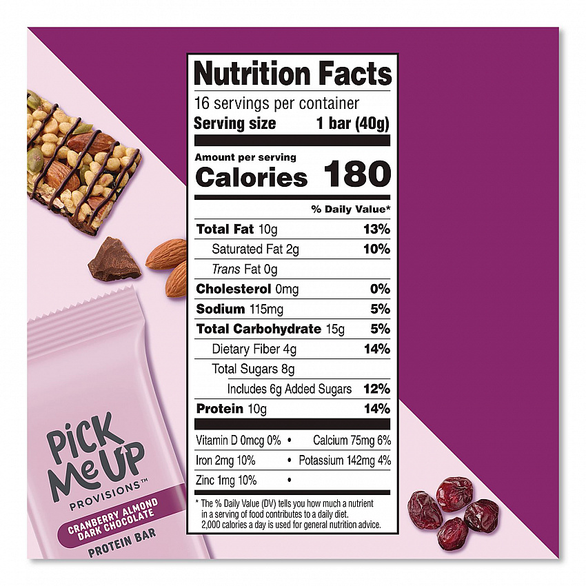 Gluten-Free Cranberry Almond Dark Chocolate Protein Bar Protein Bars, 1.4 oz Bar, 16/Box (PM63401)