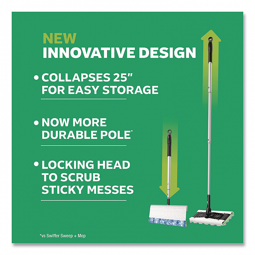 Sweep and Mop 2-in-1 Dry + Wet Floor Deluxe Mopping and Sweeping Kit, Silver Handle (16413)