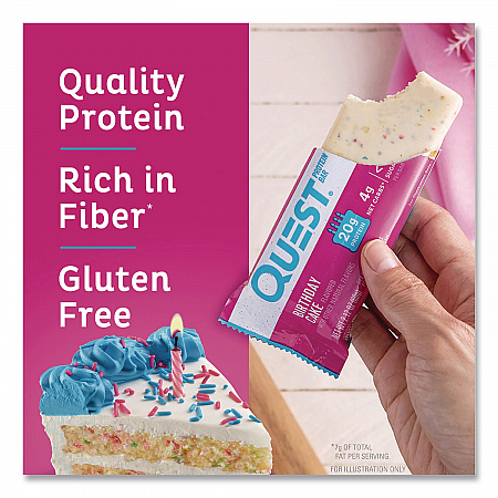 Protein Bars, Birthday Cake, 2.12 oz Bar, 12/Box (QUN00596)
